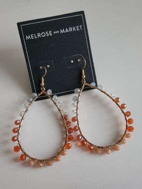 Melrose and Market Gold Teardrop Hoop Earrings with Orange and White Beads